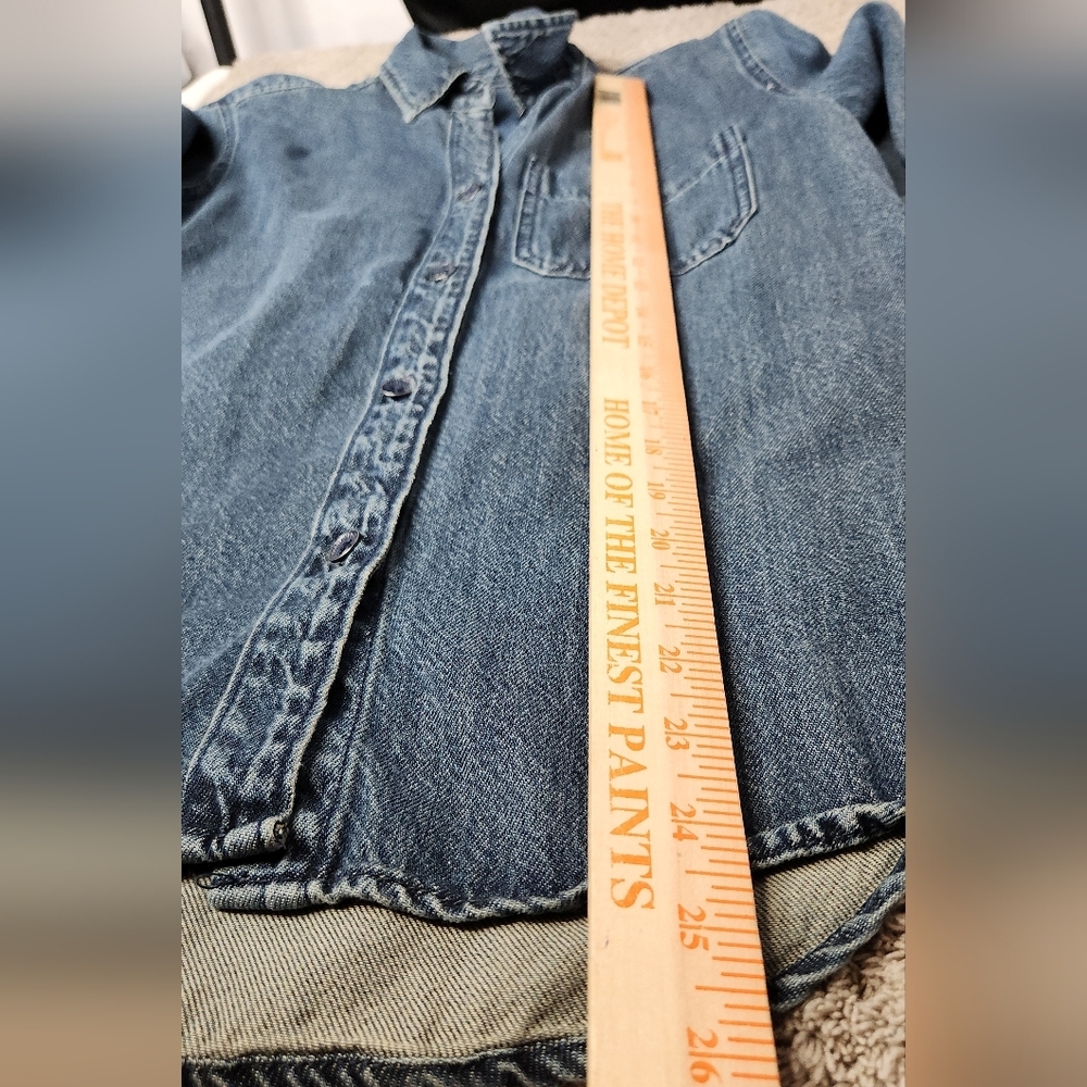 Women's Relaxed Fit Denim Button-Down Shirt - Universal Thread Dark Wash XS - Picture 8 of 14
